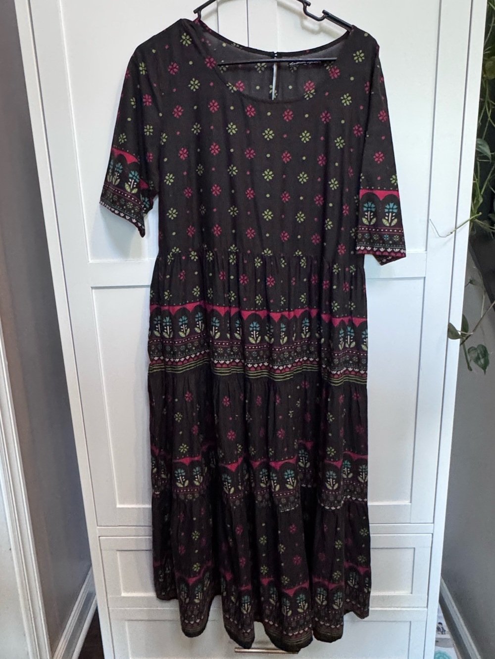 GUDRUN SJODEN Black Tiered Lalita Folklore Print Dress Medium Organic Cotton